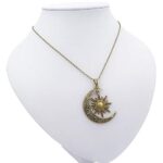 QIAN0813 Vintage Bronze Crescent Moon and Sun Pendant Necklace Retro Swirl Filigree Unisex Jewelry Gifts (Bronze)