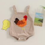 Tsnbre Newborn Baby Boy Girl Summer Outfits Corduroy Romper Farm Chicken Baby Overalls 0 3 6 9 12 Months Infant Clothes (Chicken Embroidery Beige, 0-3 Months)