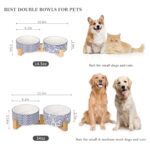 Selamica Ceramic 14 OZ Dog Bowls, Dog Food and Water Bowls with Wooden Stand, Anti-Slip Dog Dishes Set for Cats & Small Dogs, Weighted Pet Bowls Set of 2, Vintage Blue B