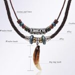 Beulous Men Women Leather Necklace Vintage Tribal Style Boho Hipppie Double Layered Black Braided Beaded Pendant Necklace