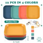 Gerrii 12 Pieces Whisker Fatigue Relief Cat Bowl 6 Inch Shallow Cat Food Dish Cat Wet Feeding Bowls Wide and Small Pet Plate for Kittens and Short Legged Cat, Wheat Straw (Vintage Colors,Square)