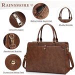 RAINSMORE Laptop Bag for Women 15.6 Inch Laptop Tote Bag Leather Work Bag Waterproof Womens Briefcase Business Office Computer Tote Bag Large Capacity Handbag Shoulder Bag, Vintage Brown