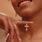 Fettero Crucifix Necklace Gold Faith Cross Pendant Vintage 14K Gold Plated Dainty Chain Minimalist Simple God Lords Prayer Religious Jewelry