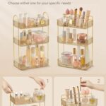 SONGMICS Makeup Organizer, 3-Tier Skincare Organizer Countertop, Customizable, 2 Types of Accessories, Jewelry Holder, for Vanity, Bedroom, Bathroom, Champagne Gold UJKA013A01