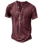 Mens Vintage Tees Henley Shirts Short Sleeve V Neck Tee Shirts Casual Button Down Washed T-Shirts for Men