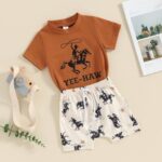 Dewadbow Western Baby Boy Clothes Vintage Yee Haw T Shirt Top Rodeo Shorts Set 2Pcs Toddler Boys Country Cowboy Outfit (YEE-HAW, 12-18 Months)