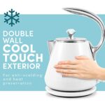 Elite Gourmet EKT-1203W 1350W Double Wall Insulated Cool Touch Electric Water Tea Kettle, BPA Free Stainless Steel Interior and Auto Shut-Off