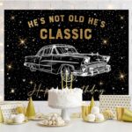 Aperturee 7x5ft Retro Car Backdrop for Birthday Party Hes Not Old Hes Classic 1950s Vintage Car Funny Classic Car Shining Star Black Nostalgia Photography Background Photo Booth Props