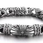 COOLSTEELANDBEYOND 8.7 Inches Retro Style Tribal, Mens Steel Cross Charm Vintage Link Chain Bracelet Spring Clasp