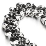 COOLSTEELANDBEYOND Biker Gothic Skull Link Stainless Steel Bracelet for Men 8.5 inches Vintage Old Metal Finishing