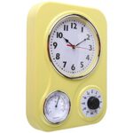 Lily’s Home Retro Kitchen Wall Clock, with a Thermometer and 60-Minute Timer, Ideal for Any Kitchen, Yellow (9.5 in x 13.3 in)