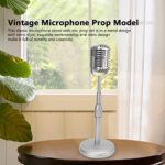 Retro Microphone Props Model,Simulation Old Fashioned Microphone Model with Stable Base, Rod Retro Style Mic Prop Set,Vintage Microphone Model for Party Photography(Silver)