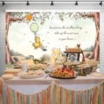 Vintage Pooh Bear Baby Shower Decorations Classic Winnie Neutral Backdrop with Green Balloon Newborn Birthday Cake Table Background 5×3 ft 94