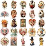 Yoksas 50Pcs Vintage Victorian Stickers – Waterproof Vinyl Old Antique Art Stickers for Laptops,Water Bottles,Scrapbooking,Journals