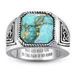 BONLAVIEGEM Vintage Teal Turquoise Rings for Men 925 Sterling Silver Mens Ring Mens Turquoise Ring Anillos de Hombre Celtic Mens Cocktail Rings Pinky Thumb Ring Band for Dad Fathers’ Gift Size 10