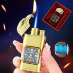 Wind-Proof Lighter Vintage Watch Bezel Jet Flame Torch,Watch Lighter,2024 New Cool Lighters,Men’s Cool Dual Flame Lighter Torch and Soft (A Dark Horse)