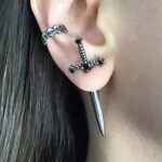 Vintage Gothic Sword Earrings Rhinestone Crystal Dagger Earrings Punk Style Sword Dangle Earrings Halloween Costumes Jewelry for Women and Men (Black)