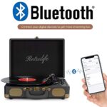 Vinyl Record Player 3-Speed Bluetooth Suitcase Portable Belt-Driven Record Player with Built-in Speakers RCA Line Out AUX in Headphone Jack Vintage Turntable