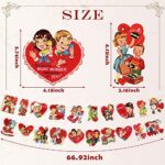 L1rabe 2Pcs Valentine’s Day Decorations Vintage Style Hanging Banner Garland 20 Styles Patterns Hanging Cards Banner, Valentine Party Supplies Decorations for Wedding Anniversary Engagement Decor